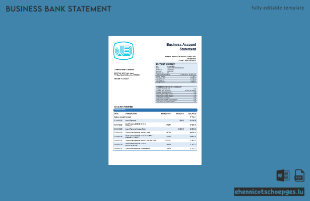 Janata Bank Geschäftskontoauszug im Word- und PDF-Format – Beispielvorschau